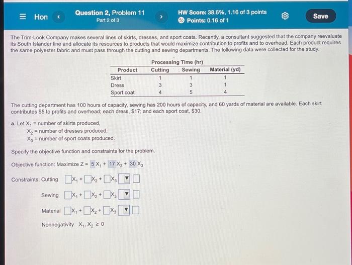 Hon Question 2, Problem 11 Part 2 of 3 HW Score: