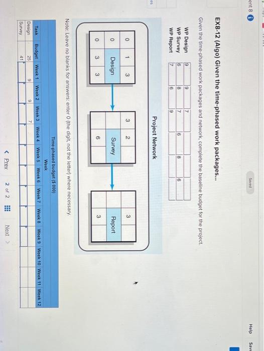 ent 8 Saved Help Save EX8-12 (Algo) Given the