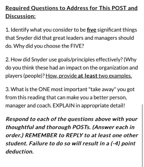 Required Questions to Address for This POST and