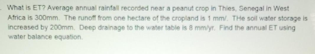 What is ET? Average annual rainfall recorded near