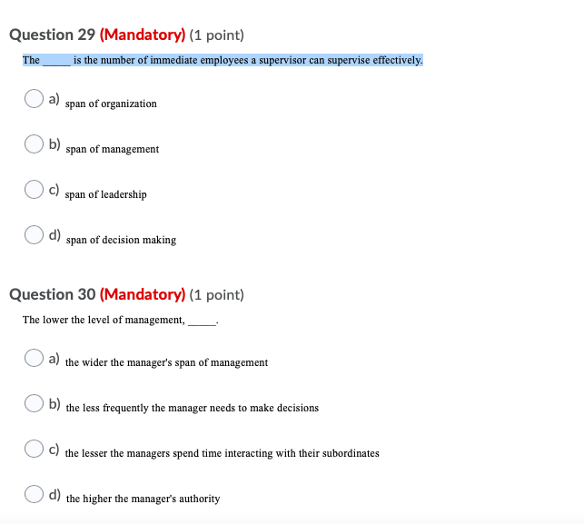 Question 27 (Mandatory) (1 point) There is a