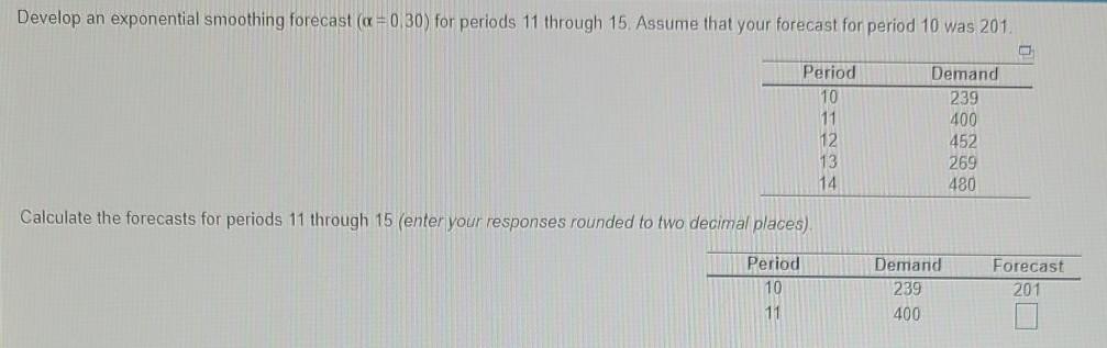 Develop an exponential smoothing forecast
