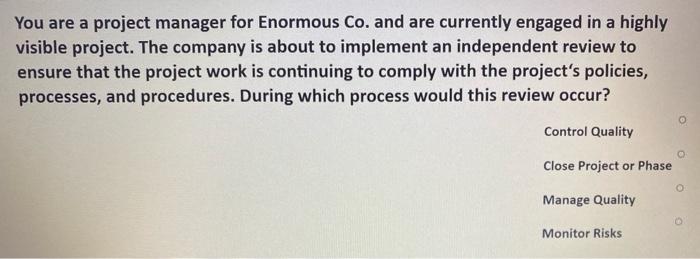 Answer ? You are a project manager for Enormous