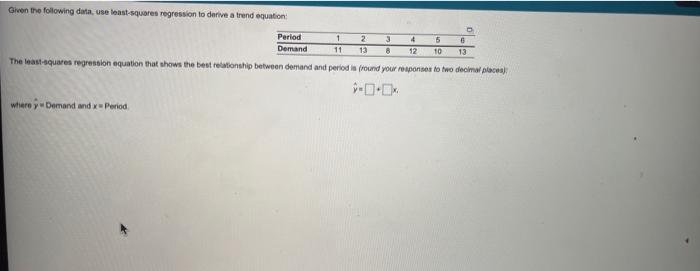 Given the following data, use least squares