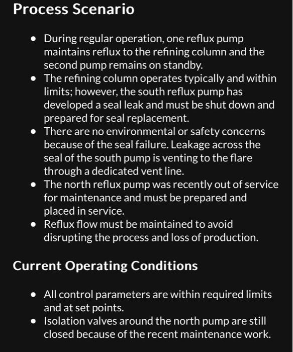 Using the process scenario, current operating