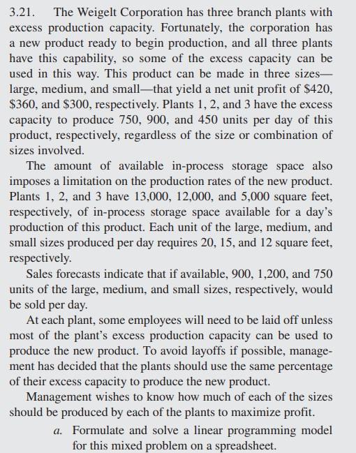 Solve it using excel 3.21. The Weigelt