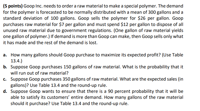 ) Goop Inc. needs to order a raw material to make