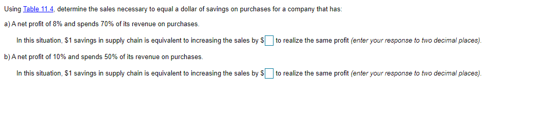 Using Table 11.4, determine the sales necessary