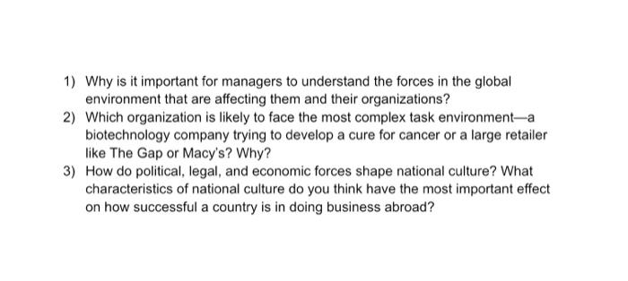 1) Why is it important for managers to understand