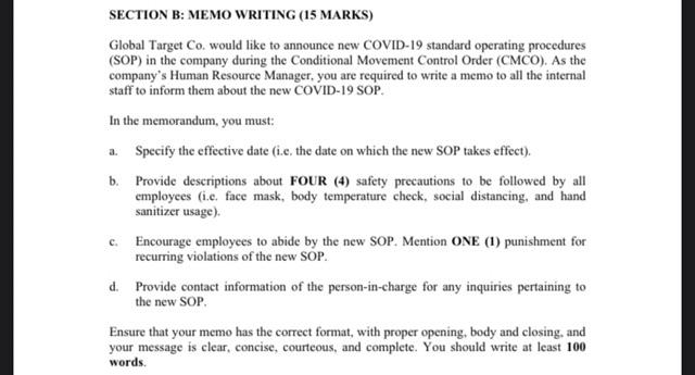 SECTION B: MEMO WRITING (15 MARKS) Global Target