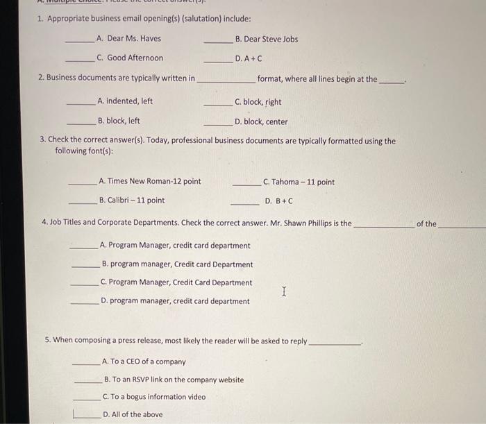 1. Appropriate business email opening(s)