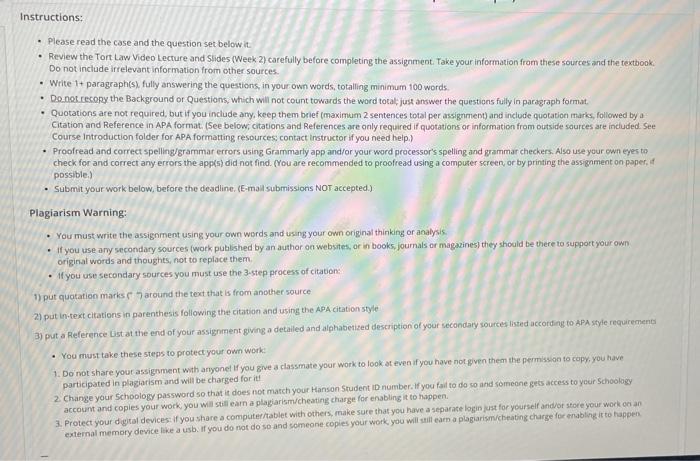 Instructions: . Please read the case and the