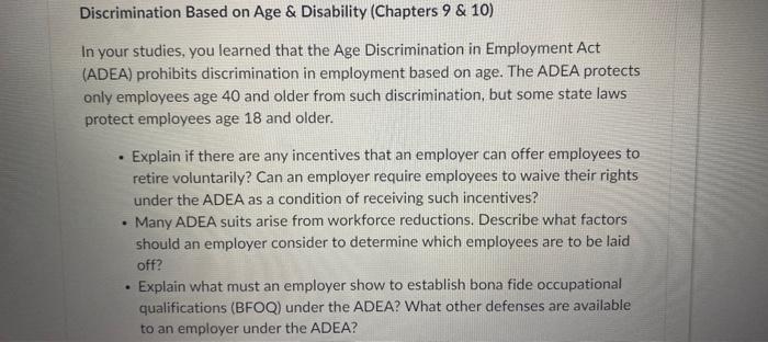 please help asap Discrimination Based on Age \&