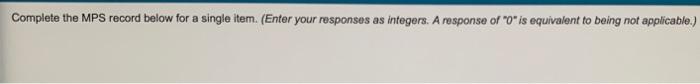 Complete the MPS record below for a single item.