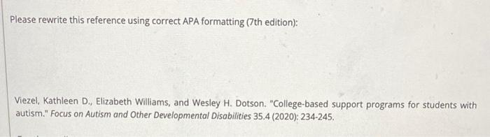 Please rewrite this reference using correct APA