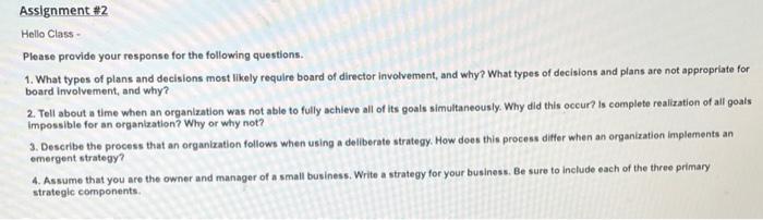 Assignment #2 Hello Class Please provide your