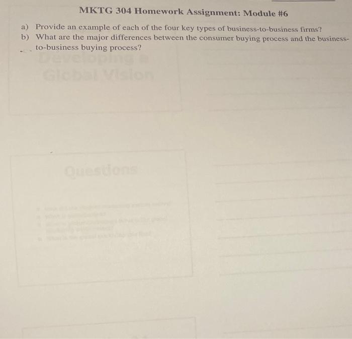MKTG 304 Homework Assignment: Module #6 a)
