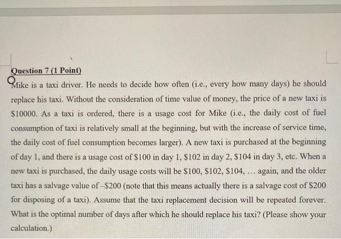 please show calculation Question 7 (1 Point) Qui