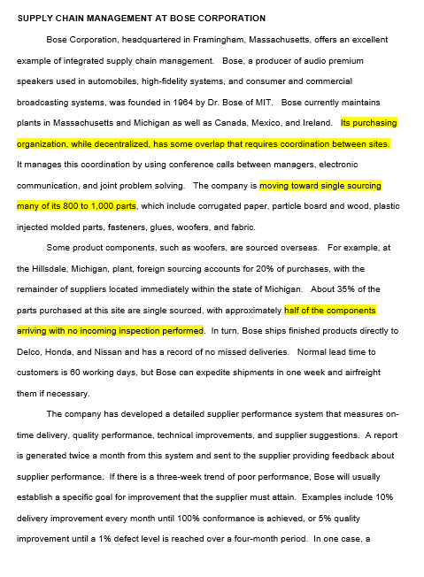 1. Why has Bose developed its supplier