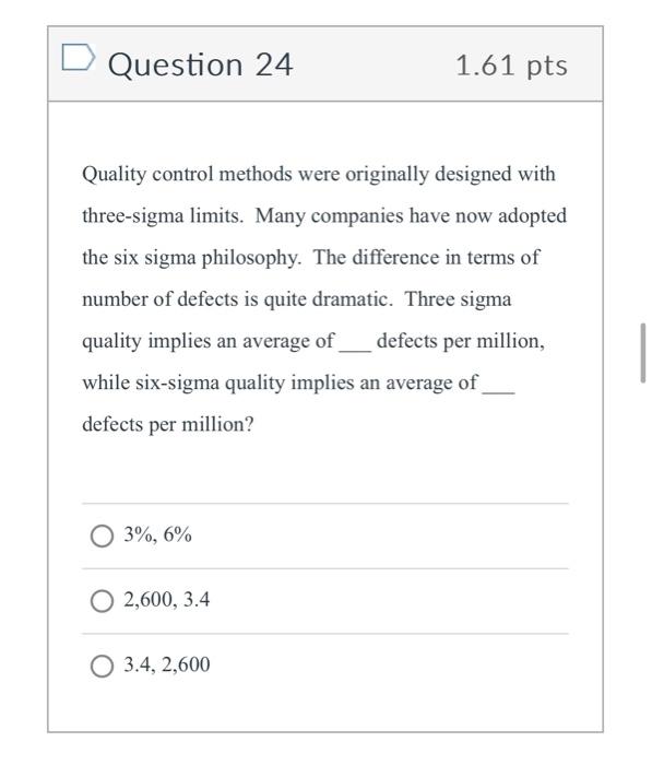 Question 241.61 pts Quality control methods were
