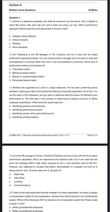 q1 Section A Multiple choice Questions 20 Marks