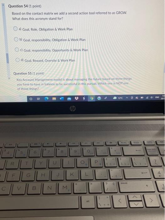 Question 54 (1 point) Based on the contact matrix