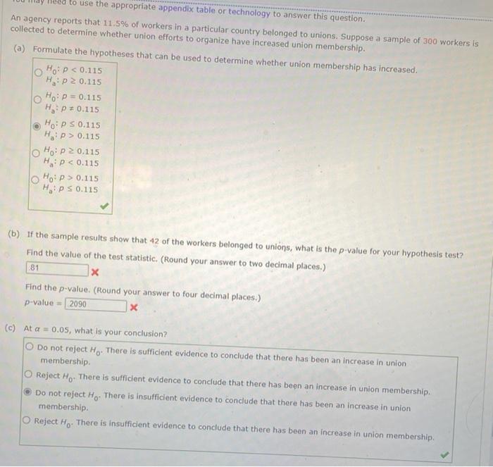 to use the appropriate appendix table or