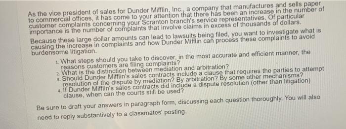 As the vice president of sales for Dunder