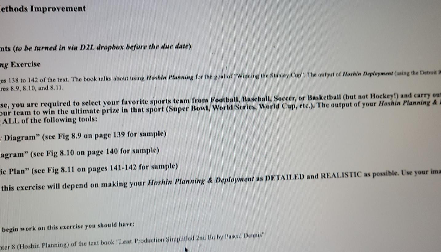 ethods Improvement nts (To be nurned in wa D2L
