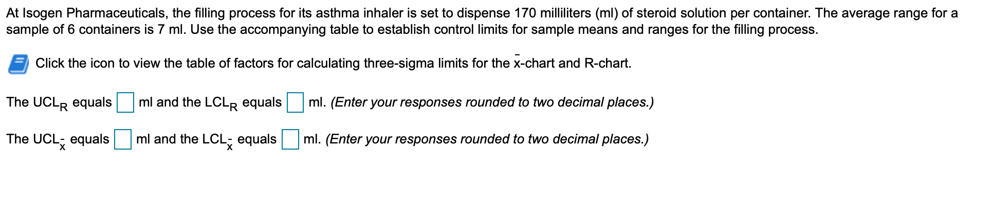 Factors for calculating three-sigma limits for