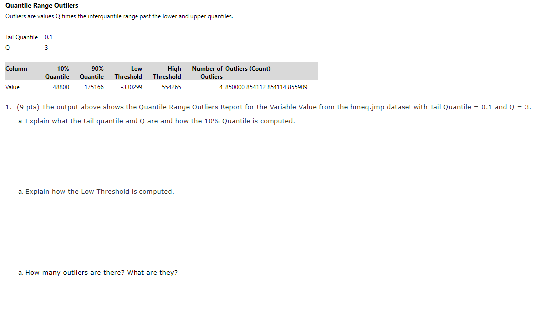 Quantile Range Outliers Outliers are values Q