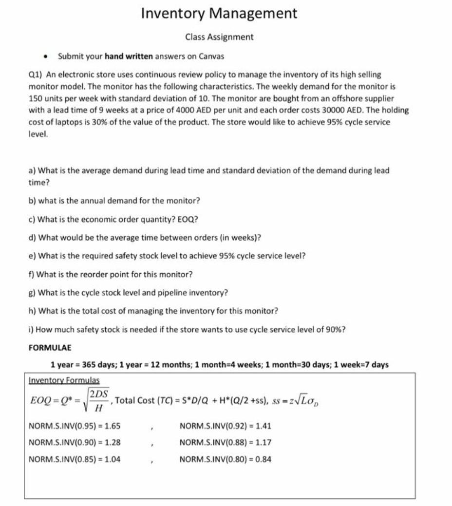 Inventory Management Class Assignment Submit your