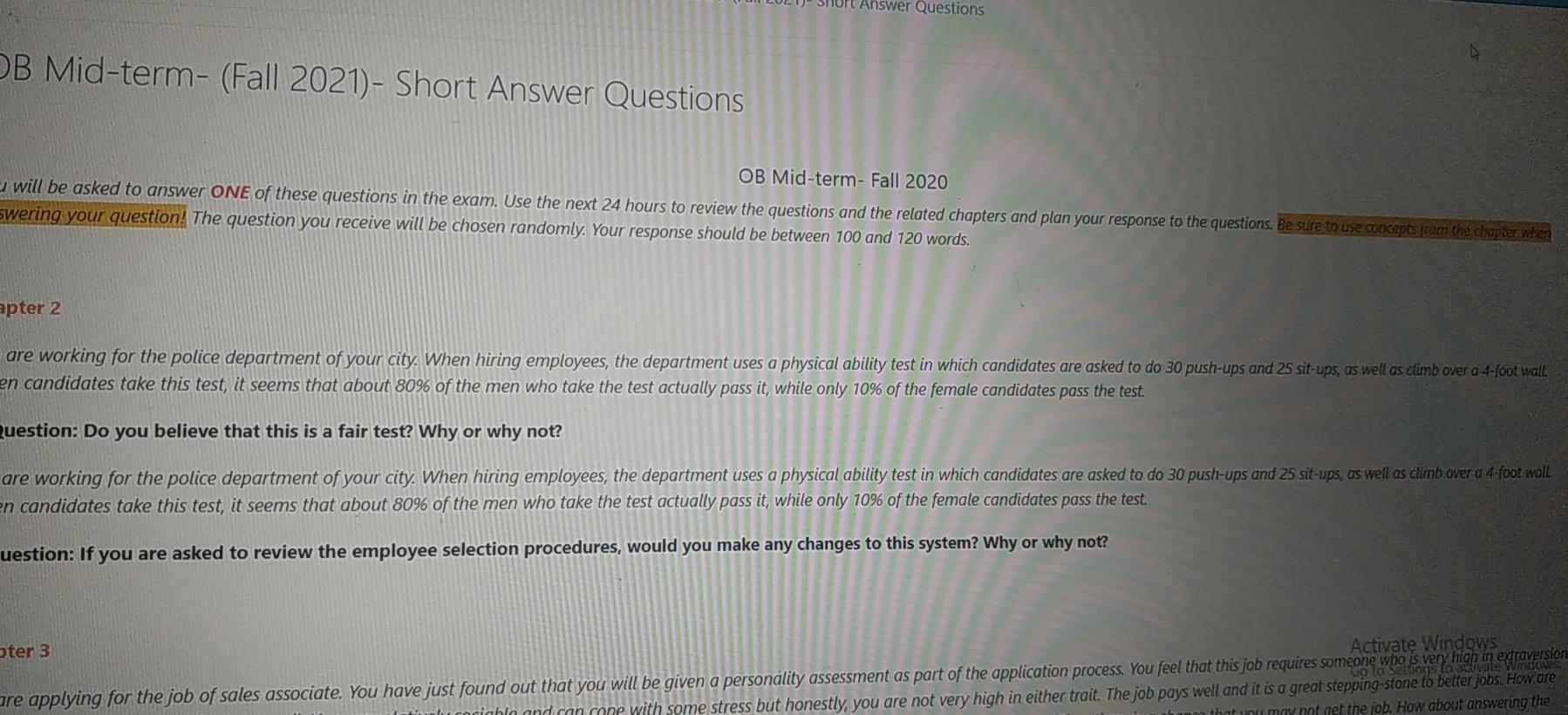 Answer Questions OB Mid-term-(Fall 2021)- Short