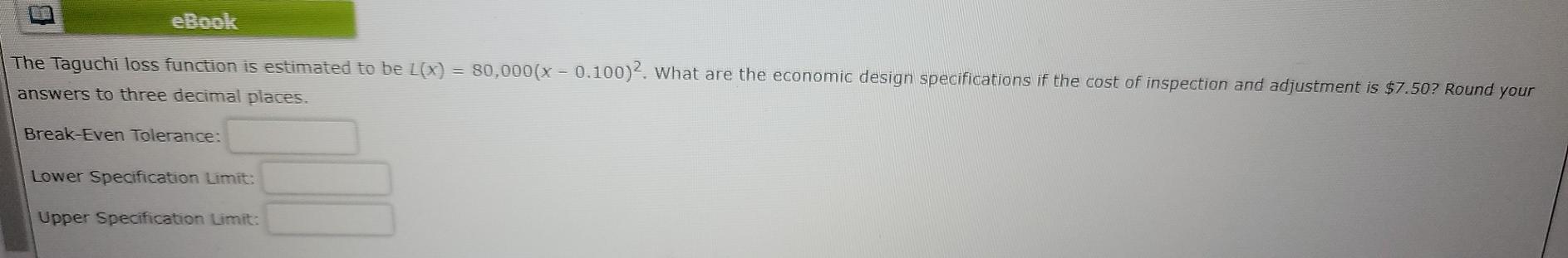 eBook The Taguchi loss function is estimated to