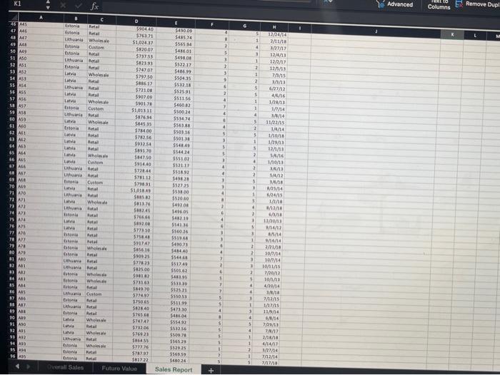 4. In the Sales Report worksheet, put the