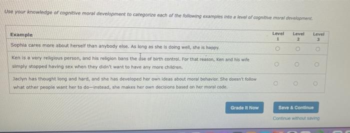 Use your knowledge of cognitive moral development