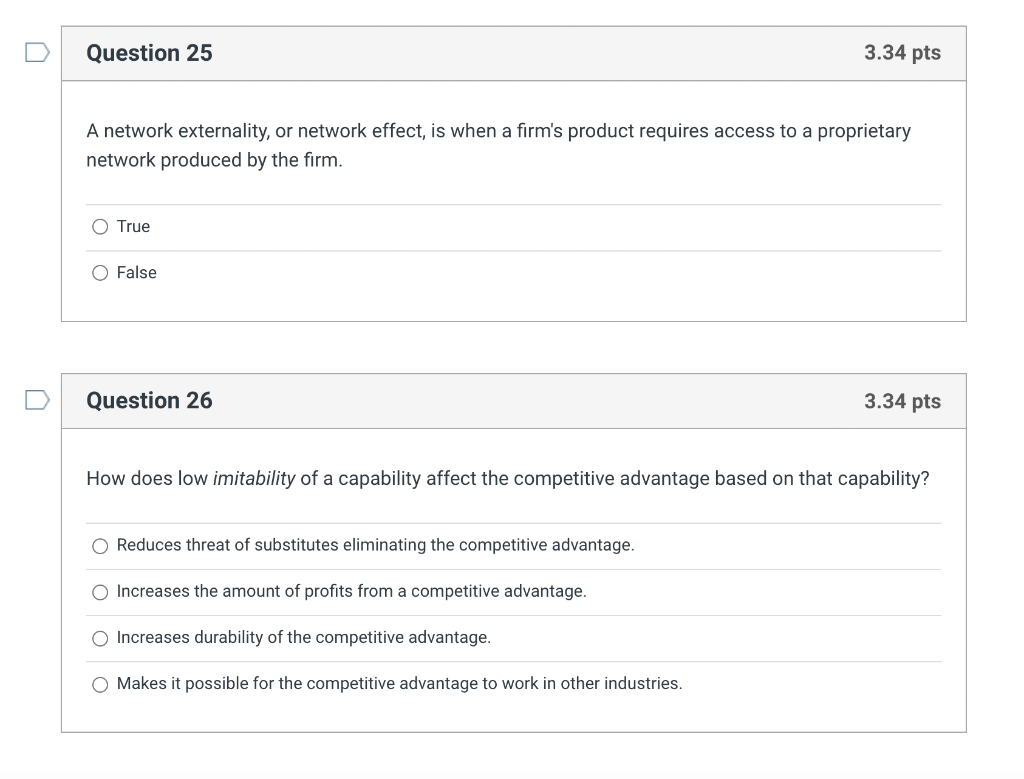 Question 25 3.34 pts A network externality, or