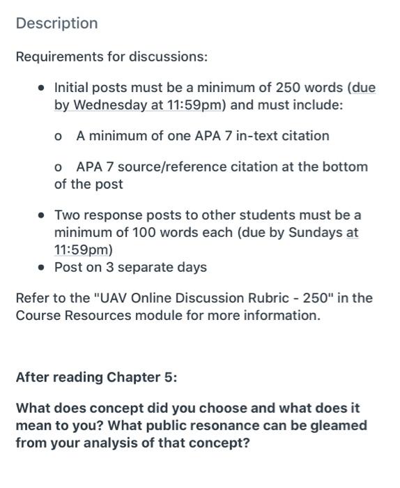 Description Requirements for discussions: Initial