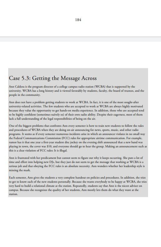 Questions 1. Whats the problem at WCBA? 2. Using