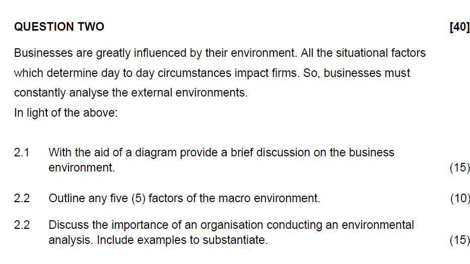 QUESTION TWO [40] Businesses are greatly