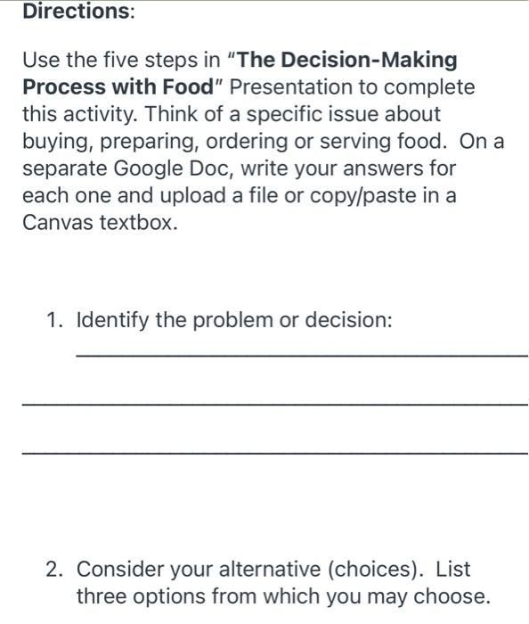 Directions: Use the five steps in "The