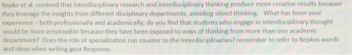 Repko et al. contend that interdisciplinary