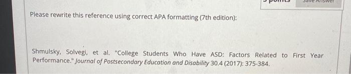 Please rewrite this reference using correct APA