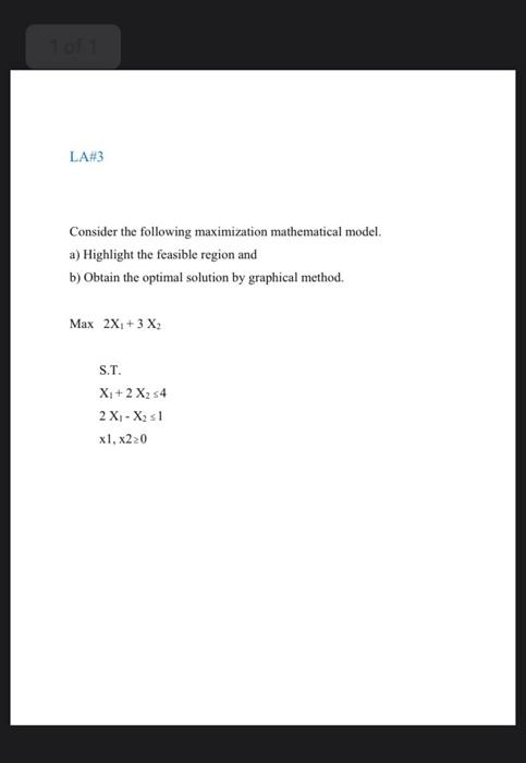 LA#3 Consider the following maximization