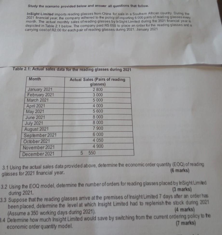 Study the scenario provided below and answer all