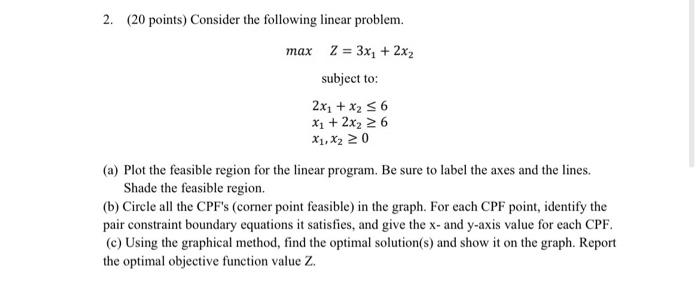 2. (20 points) Consider the following linear