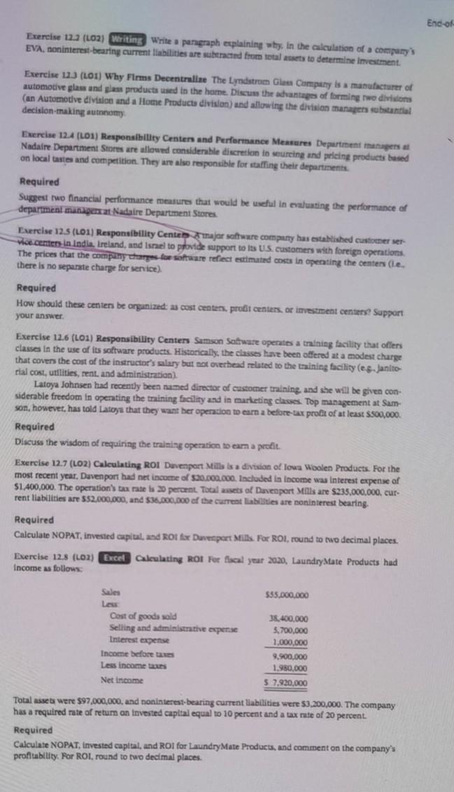 End of Exercise 122 (L02) Writing Write a