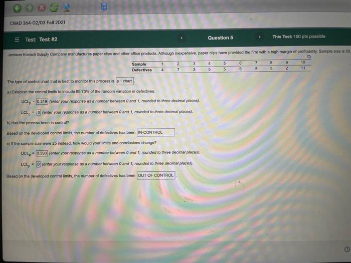 CBAD 364-02/03 Fall 2021 Test: Test #2 Question 5
