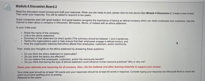 Please help with this! Module 4 Discussion Board