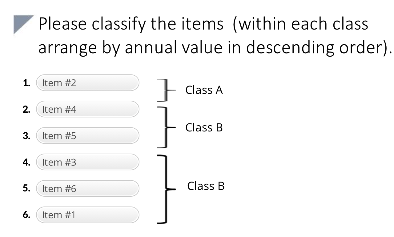 Please classify the items (within each class